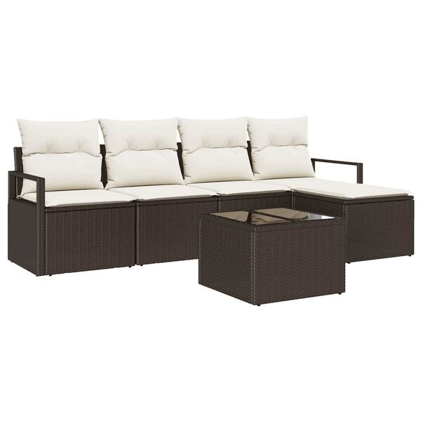 vidaXL Ensemble de canapé de jardin avec coussin 6 Pièces Marron et Crème