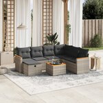 vidaXL Salon de jardin 8 Pièces avec coussins gris résine tressée