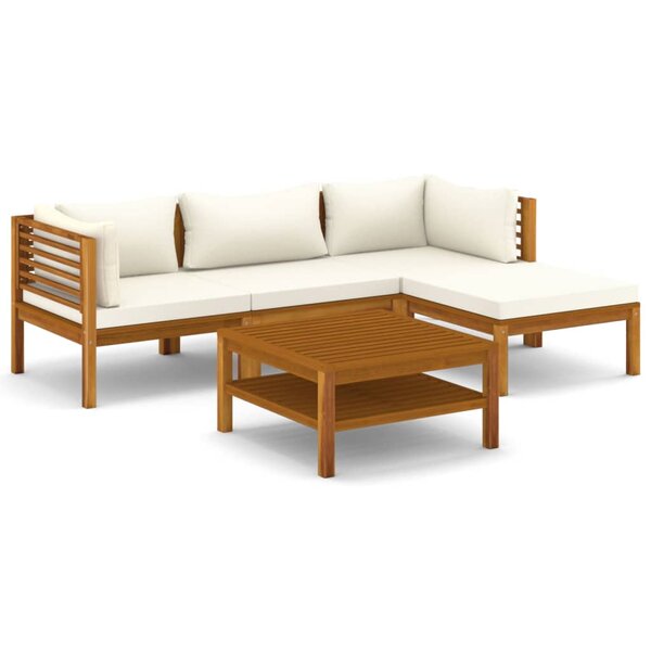 Salon de jardin meuble d'extérieur ensemble de mobilier 5 pièces avec coussin crème bois d'acacia solide 02_0016293