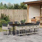 vidaXL Ensemble de salle à manger de jardin 9 pièces avec coussins Gris clair Rattan PE