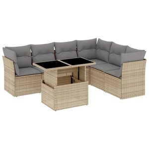 vidaXL Salon de jardin avec coussins 7 Pièces beige résine tressée