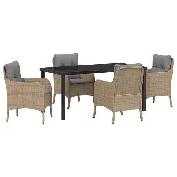 vidaXL Ensemble de salle à manger de jardin 5 pièces avec coussins beige poly rotin