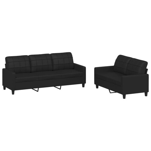 vidaXL Ensemble de canapés 2 Pièces avec coussins Noir Similicuir