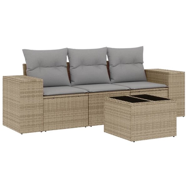 vidaXL Salon de jardin avec coussins 4 Pièces beige résine tressée
