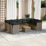 vidaXL Salon de jardin avec coussins 10 Pièces gris résine tressée