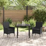 vidaXL Ensemble de salle à manger pour jardin 3 Pièces Noir Poly rotin