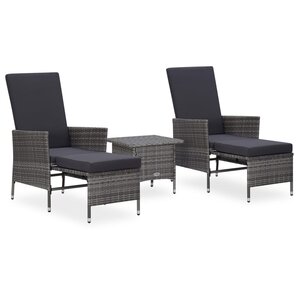 vidaXL Salon de jardin 3 Pièces avec coussins Résine tressée Gris