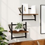 vidaXL Étagères murales avec barres 2 Pièces chêne marron 30x25x30 cm