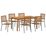 Ensemble de repas jardin 7 pièces vidaXL Ronde Poly Rattan Acacia
