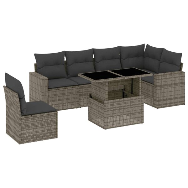 vidaXL Salon de jardin avec coussins 7 Pièces gris résine tressée