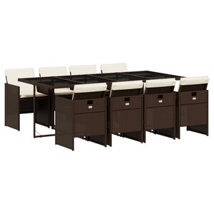 vidaXL Ensemble à manger de jardin et coussins 9 Pièces marron poly rotin