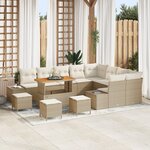 vidaXL Ensemble de canapé de jardin de 13 pièces avec coussins en beige en poly rattan et acacia