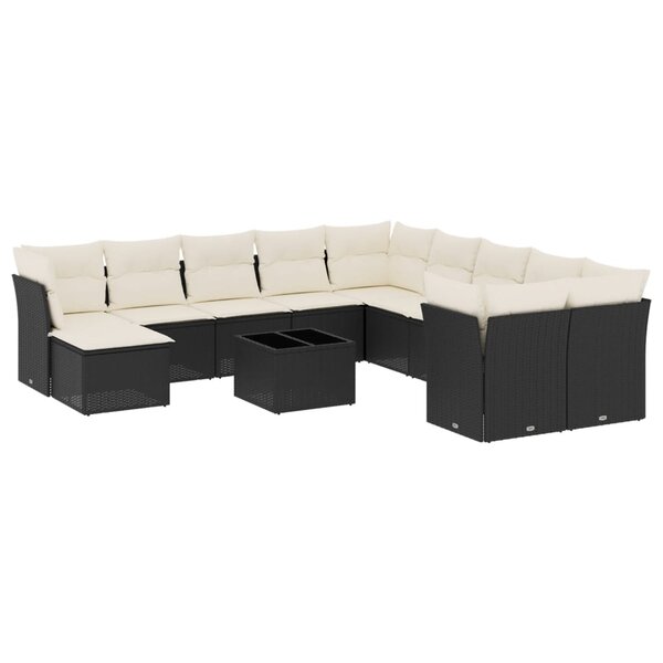 vidaXL Salon de jardin 12 Pièces avec coussins noir résine tressée