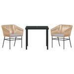 vidaXL Ensemble de salle à manger de jardin 3 pièces avec coussins en poly rattan marron