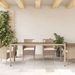vidaXL Table de jardin avec dessus en verre beige résine tressée