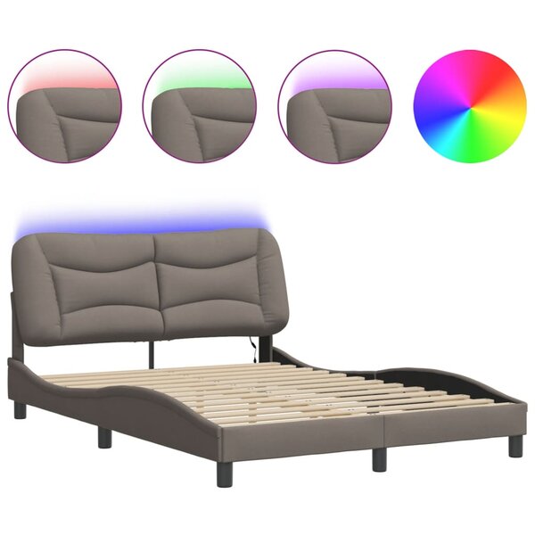 vidaXL Cadre de lit avec lumières LED taupe 140x200 cm tissu