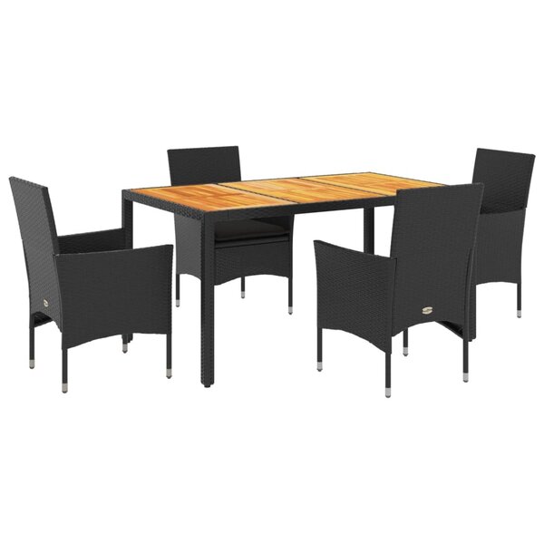 vidaXL Ensemble à manger de jardin et coussins 5 Pièces noir rotin acacia