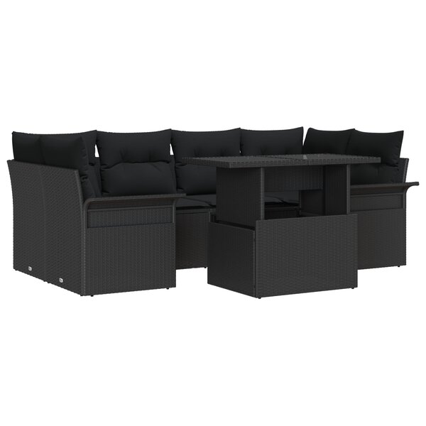 vidaXL Set de canapé de jardin 7 pièces avec coussins noir poly rattan
