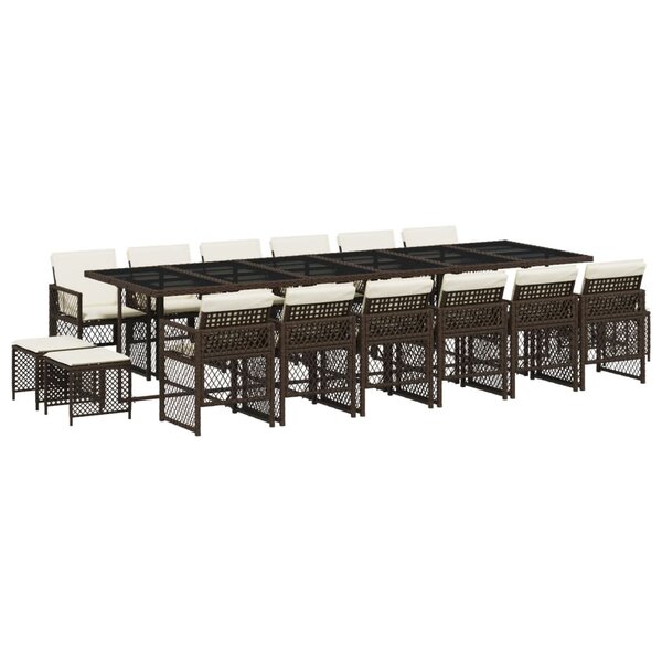 vidaXL Ensemble à manger de jardin et coussins 17 Pièces marron rotin
