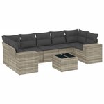 vidaXL Salon de jardin 8 Pièces avec coussins gris clair résine tressée