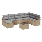 vidaXL Ensemble de canapé de jardin avec coussin 9 Pièces Beige polyrotin