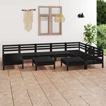 vidaXL Salon de jardin 10 Pièces Bois de pin massif Noir