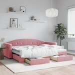 vidaXL Lit de jour avec gigogne et tiroirs sans matelas rose 80x200 cm