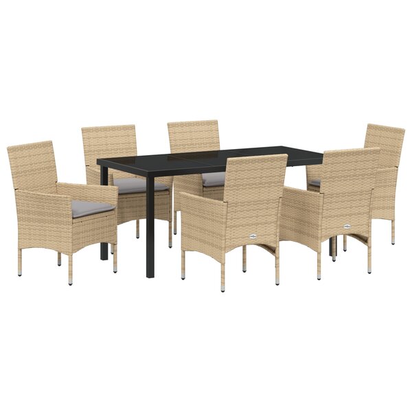 vidaXL Ensemble de salle à manger de jardin 7 pièces avec coussins en poly rattan beige