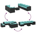 vidaXL Salon de jardin 8 Pièces avec coussins noir résine tressée