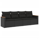 vidaXL Salon de jardin 4 Pièces avec coussins noir résine tressée
