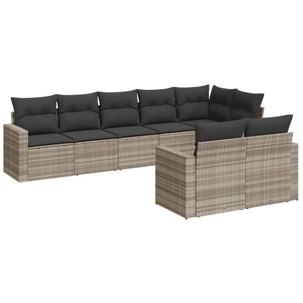 vidaXL Salon de jardin 8 Pièces avec coussins gris clair résine tressée