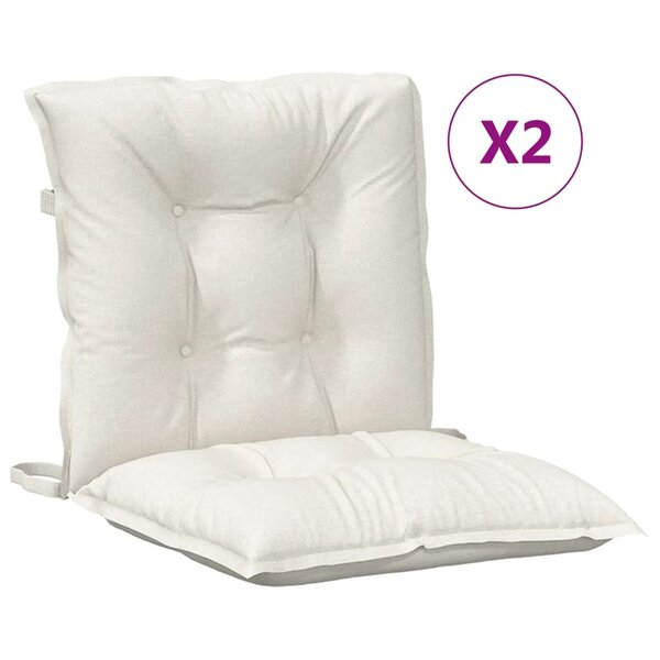 vidaXL Coussins de chaise à dossier bas lot de 2 crème mélangé tissu