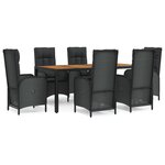 vidaXL Ensemble à manger de jardin coussins 7Pièces Noir Résine tressée