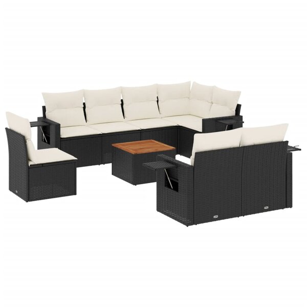 vidaXL Salon de jardin 9 Pièces avec coussins noir résine tressée