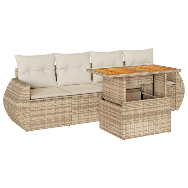 vidaXL Salon de jardin avec coussins 5 Pièces beige résine tressée