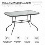 Table de jardin rectangulaire dim. 120L X 80l x 70H cm métal époxy gris plateau verre trempé