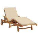 vidaXL Chaise longue pliable avec roues & coussin Beige en bois d'acacia massif