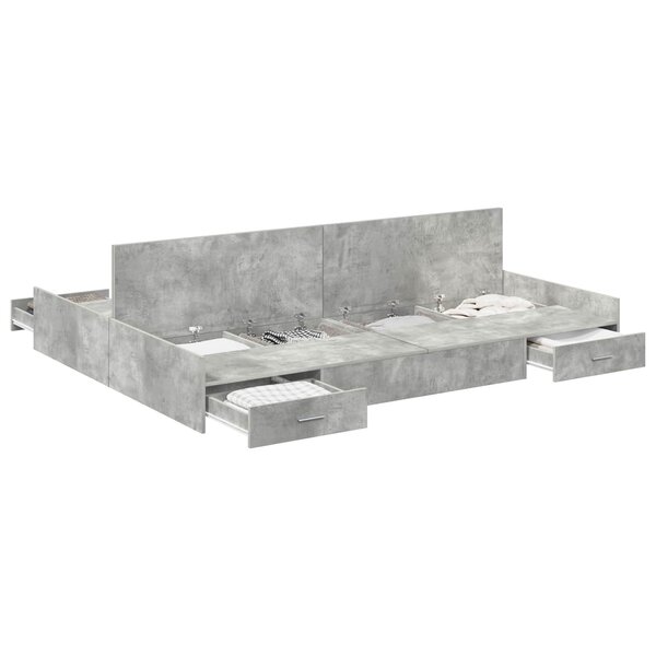 vidaXL Cadre de lit avec rangement avec tiroir Gris béton 160 x 200 cm