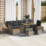 Ensemble de Canapé de Jardin vidaXL 10 Pièces avec Coussins Gris Rattan Poly Acacia