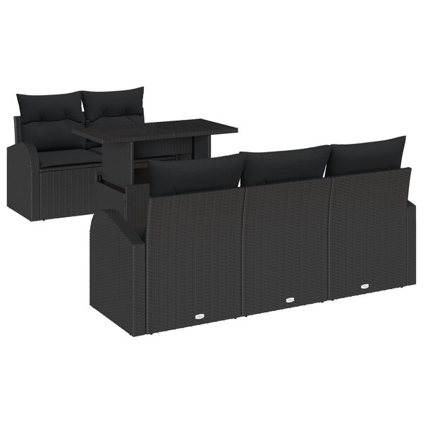 Ensemble de Canapés de Jardin en 6 Pièces avec Coussins Noir Poly Rotin