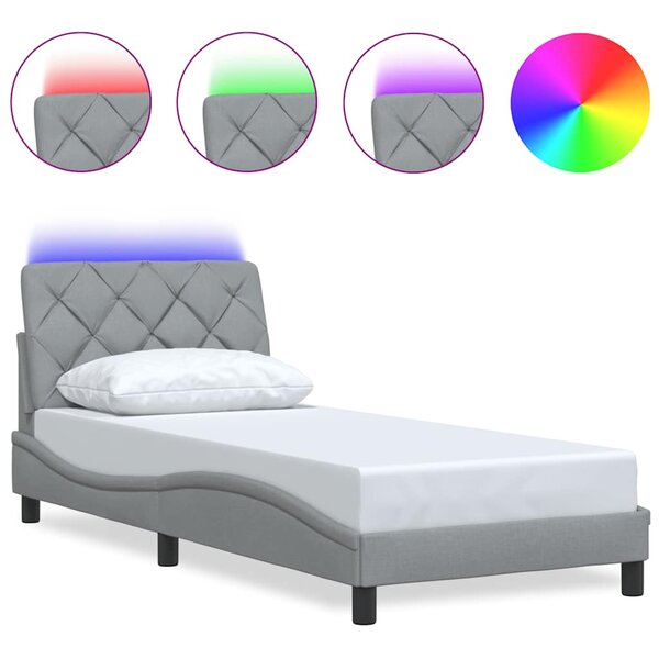 vidaXL Cadre de lit avec LED sans matelas gris clair 90x200 cm tissu