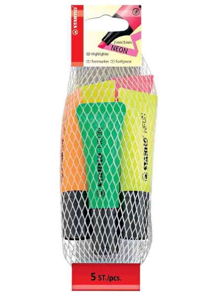 Filet de 5 surligneurs Texmarker NEON assortis STABILO