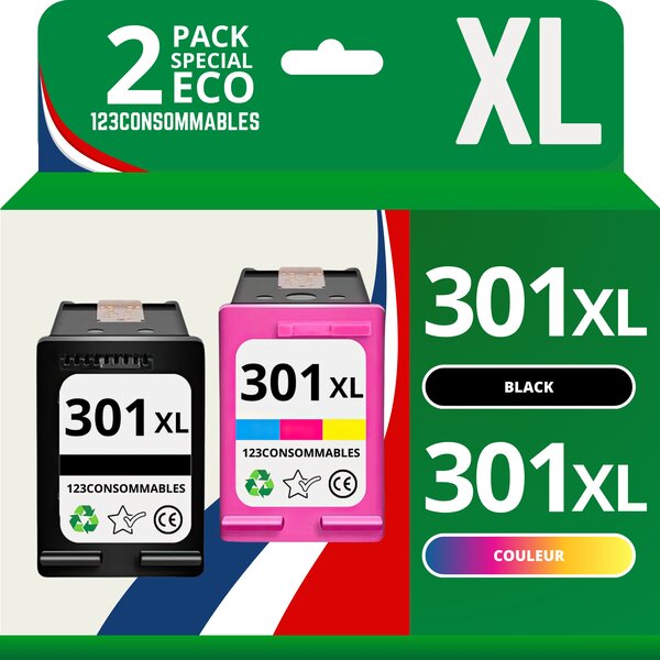 301XL - Pack 2 cartouches HP 301 XL compatibles HP DeskJet 2620 2630