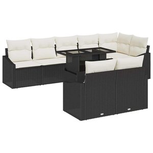 vidaXL Ensemble de canapé de jardin 9 Pièces Noir et Crème polyrotin