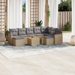 vidaXL Salon de jardin avec coussins 10 Pièces beige résine tressée