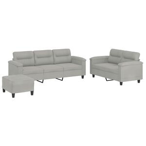 vidaXL Ensemble de canapés 3 Pièces coussins gris clair tissu microfibre