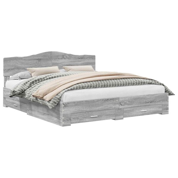 vidaXL Cadre de lit Gris Sonoma 200 x 200 cm Bois d'ingénierie