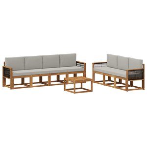 vidaXL Ensemble de canapés d'extérieur 7 pc Naturel et gris clair