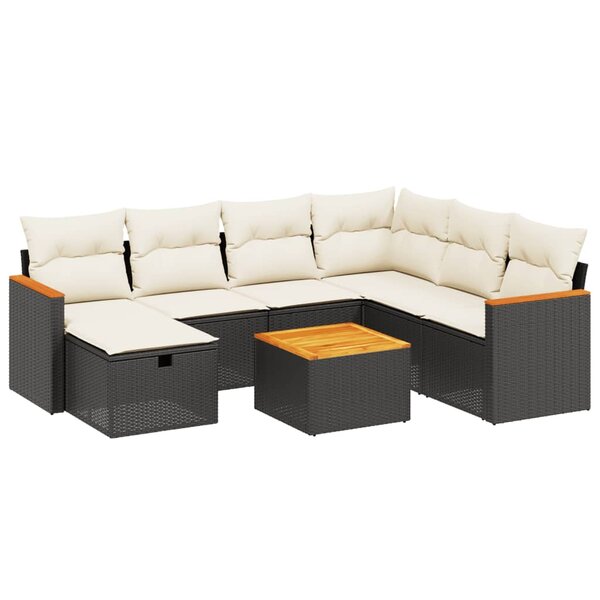 vidaXL Salon de jardin 8 Pièces avec coussins noir résine tressée