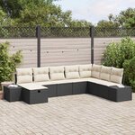 vidaXL Ensemble de canapé de jardin avec coussin 8 Pièces Noir Poly rotin